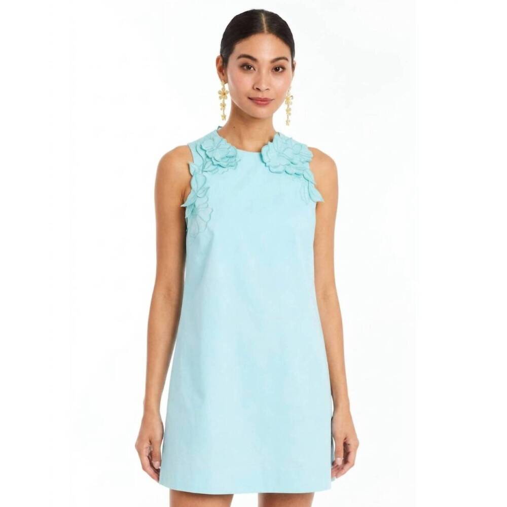 Light Blue Floral Appliqué Sleeveless Mini Dress
